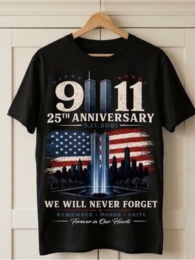 911 25th Anniversary Memorial Black Graphic T-Shirt